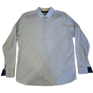 TED BAKER White Blue Long Sleeve Geometric Pattern Button Up 7 XXXL 3XL